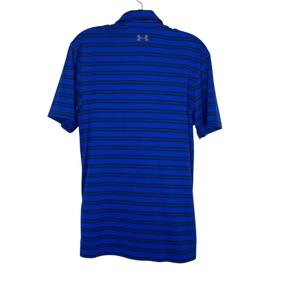 Under Armour Golf Polo Shirt Mens Small Blue Black Loose Fit Striped - Picture 2 of 6